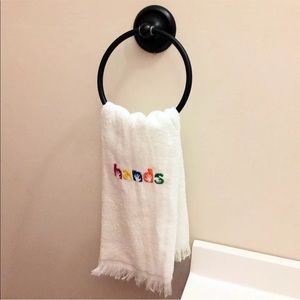 HANDS Embroidered White Towel for Kitchen or Bath